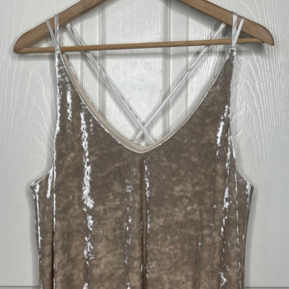 MISS LOVE | Champagne Gold Crushed Velour Strappy Mini Party Dress | Size L - Picture 2 of 10